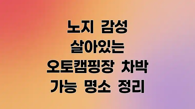 노지 감성 살아있는 오토캠핑장 차박 가능 명소 정리
